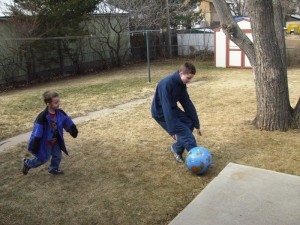 Jonathan and Matthew play outside