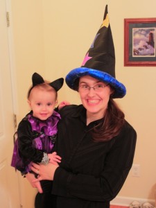 She was a bat for Halloween, and amazingly had no problem with the ears' headband.