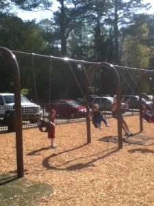 Playtime at the park.  Kathryn is starting to take on the big sister role and want to help Abby play.  I love it!  :)